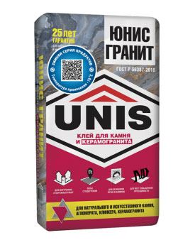 Клей для плитки Юнис Гранит. Зимняя серия (UNIS), 25 кг