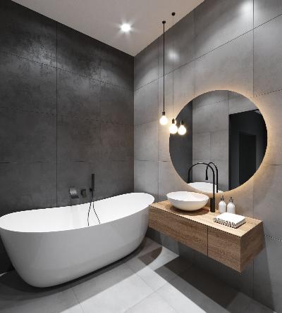 Оригинальное оформление современной ванной комнаты