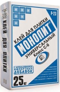 Купить на centrosnab.ru Клей для плитки Универсальный Р-23 класс с0 Монолит, 25 кг по цене от 162,00 руб.!