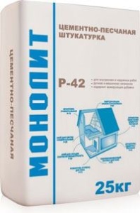 Купить на centrosnab.ru Цементно-песчаная штукатурка Р-42 Монолит, 25 кг по цене от 154,00 руб.!