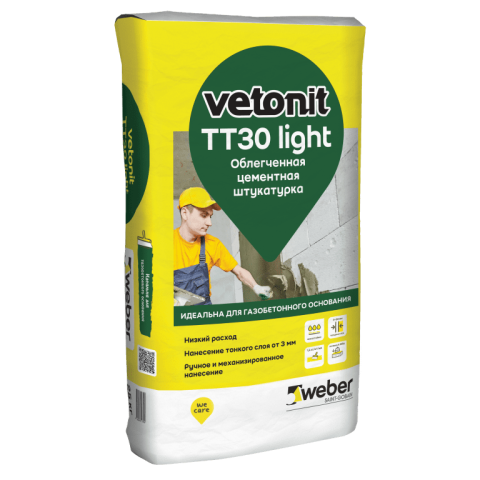 Штукатурка цементная облегченная Vetonit TT30 light, 25 кг