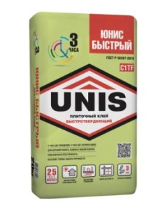 Купить на centrosnab.ru Плиточный клей быстротвердеющий Юнис Быстрый (UNIS), 20 кг по цене от 845,00 руб.!