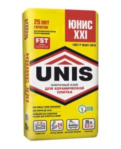 Купить на centrosnab.ru Плиточный клей Юнис XXI (UNIS), 25 кг по цене от 225,00 руб.!