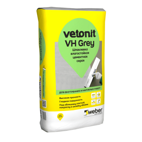 Шпаклевка финишная цементная влагостойкая серая Vetonit VH grey, 20 кг