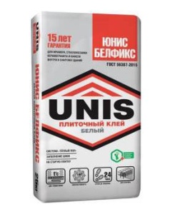 Купить на centrosnab.ru Белый плиточный клей Юнис Белфикс (UNIS), 25 кг по цене от 630,00 руб.!