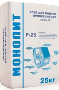 Купить на centrosnab.ru Клей для плитки Р-25 Профессионал класс с1 Монолит, 25 кг по цене от 245,00 руб.!